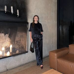 Weekend Stories Black Satin Two-Piece Set
